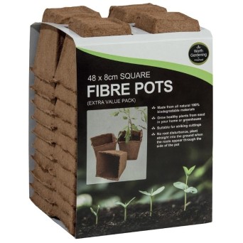 48 pots carrés en fibre de 8 cm (pack extra value)