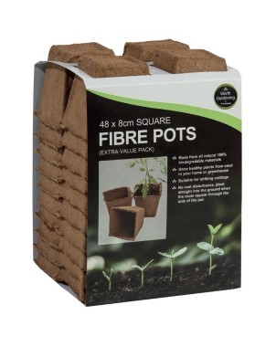 48 pots carrés en fibre de 8 cm (pack extra value)