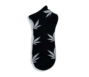 Chaussettes noires avec feuilles de cannabis blanches