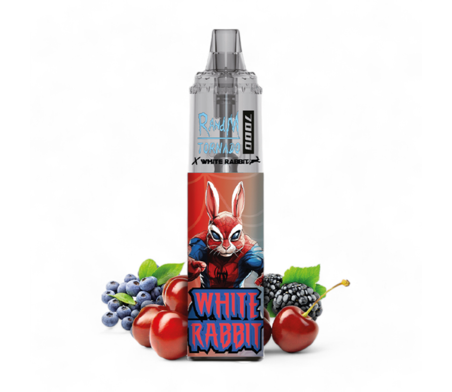 White Rabbit x RandM Tornado 7000 Blue Razz Cherry
