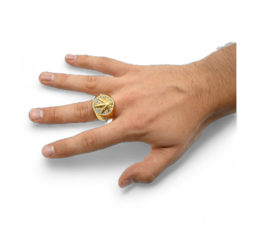 Bague Chevalière Dorée Feuille de Cannabis Strass