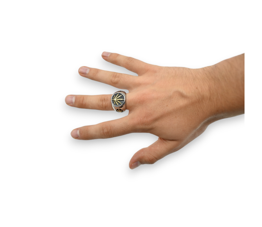 Bague Chevalière Cannabis Argent et Or