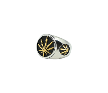 Bague Chevalière Cannabis Argent et Or