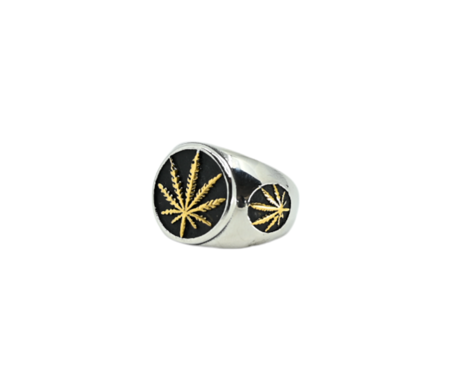 Bague Chevalière Cannabis Argent et Or