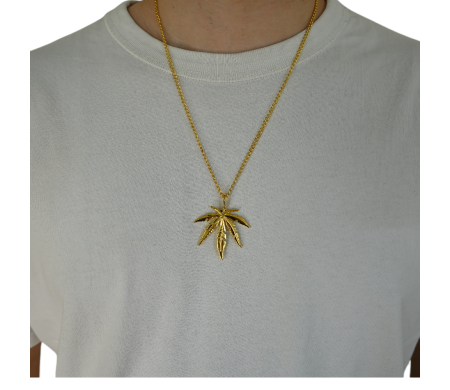 Collier Feuille de Cannabis Doré