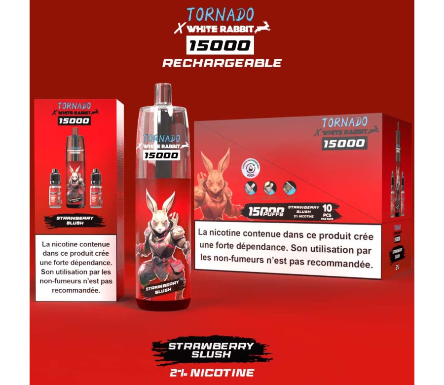 Puff WHITE RABBIT x TORNADO 15000 Strawberry Slush Puff WHITE RABBIT x TORNADO 15000 Strawberry Slush