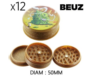 Boîte de 12 Grinders en chanvre Beuz Buds biodégradable marron 50mm