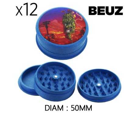 Boîte de 12 Grinders en chanvre biodégradable Bleu Smiley Valley 50mm