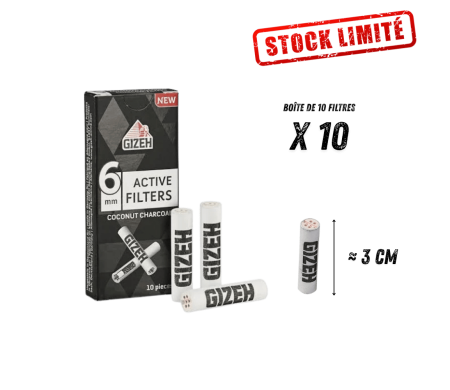 Filtre Gizeh Charbon Actif Coco 6mm - Boîte de 10 Filtres Filtre Gizeh Charbon Actif Coco 6mm - Boîte de 10 Filtres