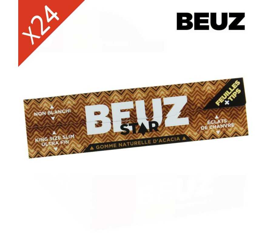 Feuilles à rouler Beuz Star Slim Non Blanchies + Filtres Feuilles à rouler Beuz Star Slim Non Blanchies + Filtres