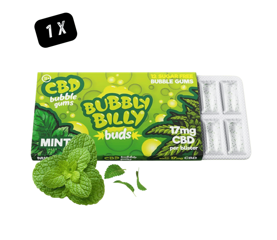 Chewing Gum CBD Bubbly Billy Buds Menthe 17mg - Pack 12 pièces