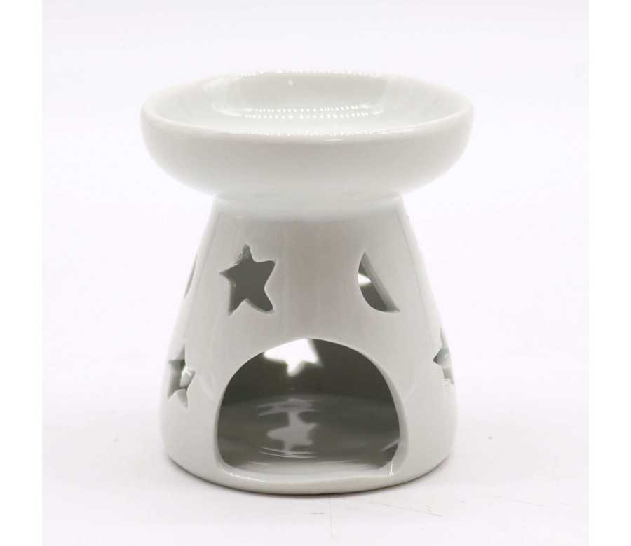 Brûleur Huile Céramique Blanc Lune Étoiles | Diffuseur Aromathérapie 5x7cm
