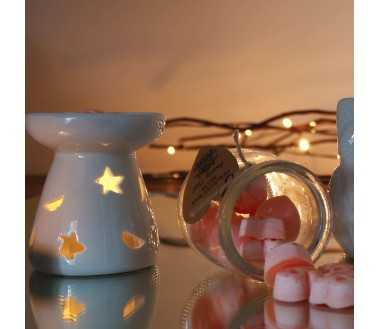 Brûleur Huile Céramique Blanc Lune Étoiles | Diffuseur Aromathérapie 5x7cm