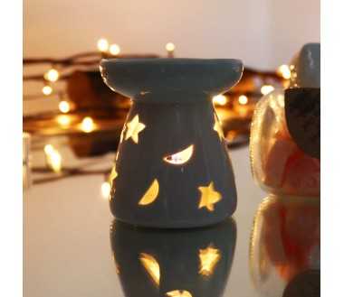 Brûleur Huile Céramique Blanc Lune Étoiles | Diffuseur Aromathérapie 5x7cm