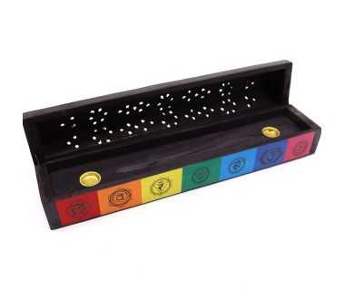 Porte-Encens 7 Chakras Coloré | Bois de Manguier 26cm | Spiritualité