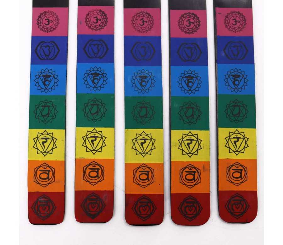Porte-Encens 7 Chakras Coloré | Bois de Manguier 26cm | Spiritualité