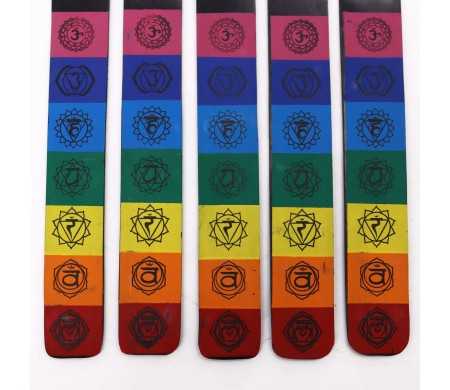 Porte-Encens 7 Chakras Coloré | Bois de Manguier 26cm | Spiritualité