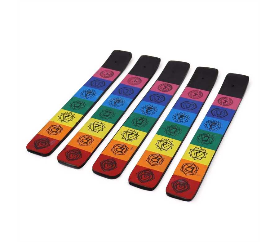 Porte-Encens 7 Chakras Coloré | Bois de Manguier 26cm | Spiritualité