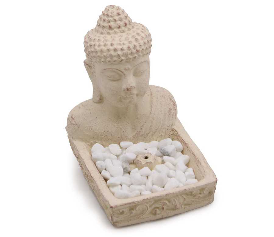 Brûleur d'Encens Buddha Feng Shui Crème | Porte-Encens Béton 15cm