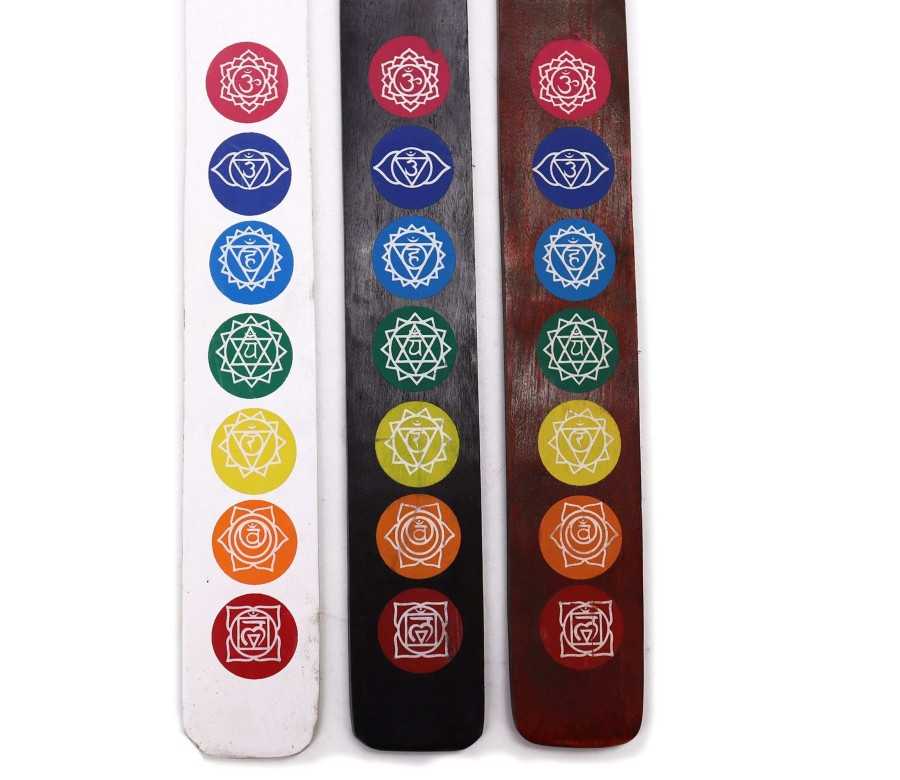 Porte-Encens Chakra Bois Manguier 26cm | 7 Chakras Colorés | Spiritualité