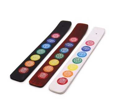 Porte-Encens Chakra Bois Manguier 26cm | 7 Chakras Colorés | Spiritualité