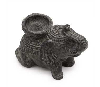 Porte-Encens Éléphant Noir Antique en Béton 14cm | Brûleur d'Encens Décoratif