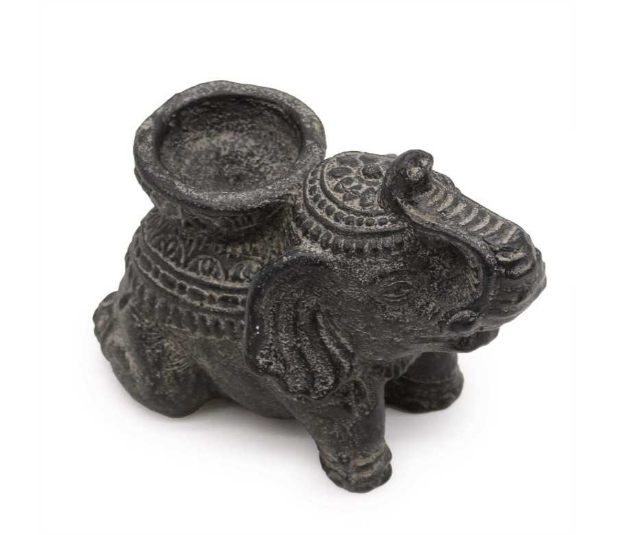 Porte-Encens Éléphant Noir Antique en Béton 14cm | Brûleur d'Encens Décoratif