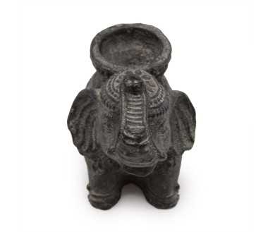 Porte-Encens Éléphant Noir Antique en Béton 14cm | Brûleur d'Encens Décoratif