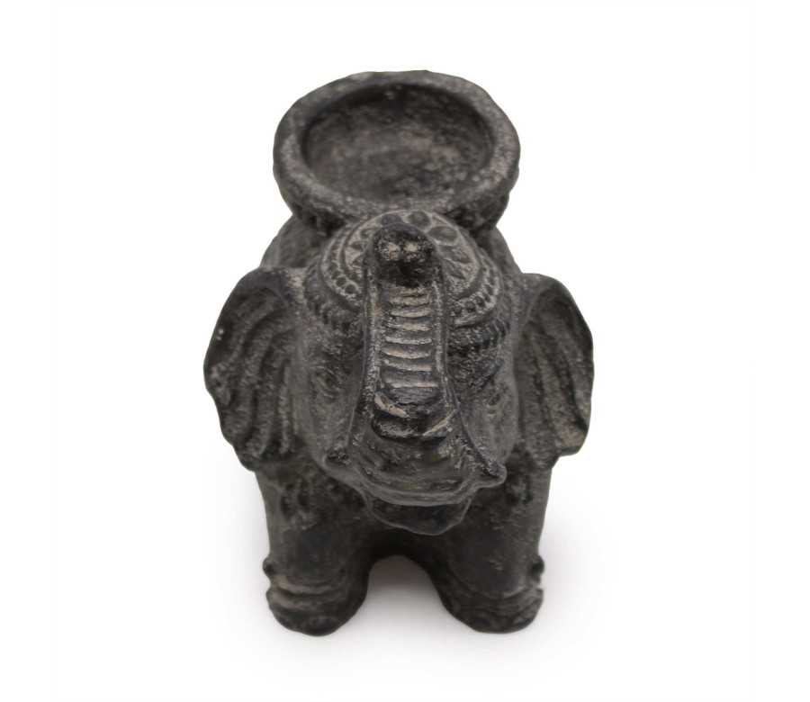 Porte-Encens Éléphant Noir Antique en Béton 14cm | Brûleur d'Encens Décoratif