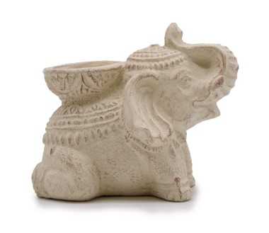 Porte-Encens Éléphant Béton Crème 14cm | Brûleur Encens et Bougie