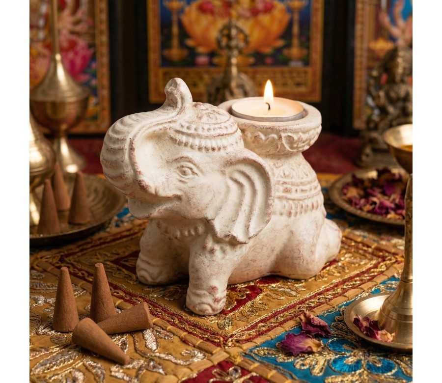 Porte-Encens Éléphant Béton Crème 14cm | Brûleur Encens et Bougie Porte-Encens Éléphant Béton Crème 14cm | Brûleur Encens et Bougie