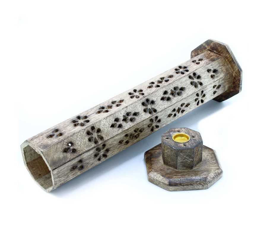 Tour à Encens Hexagonale Bois de Manguier | Porte-encens Artisanal Indien