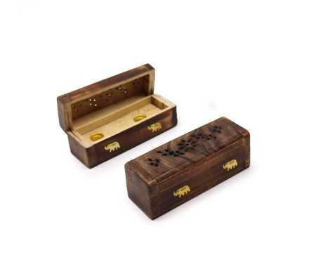 Boîte Encens Cônes Bois Manguier 15cm | Porte-Encens Artisanal Indien