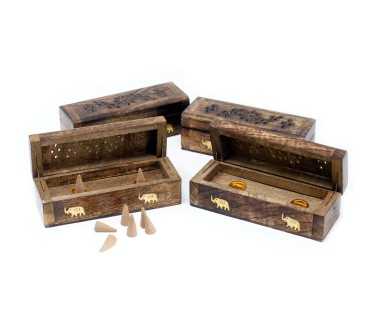 Boîte Encens Cônes Bois Manguier 15cm | Porte-Encens Artisanal Indien
