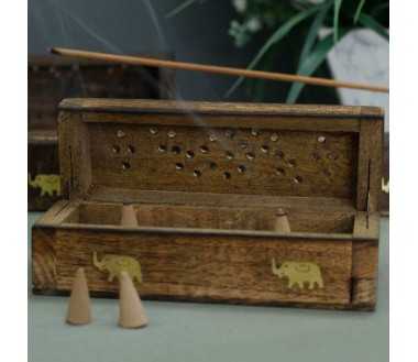Boîte Encens Cônes Bois Manguier 15cm | Porte-Encens Artisanal Indien