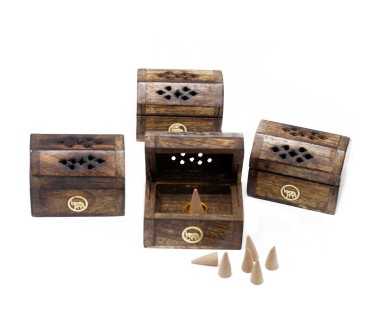 Mini Boîte Brûleur Cônes d'Encens Bois de Manguier | Porte-encens Artisanal