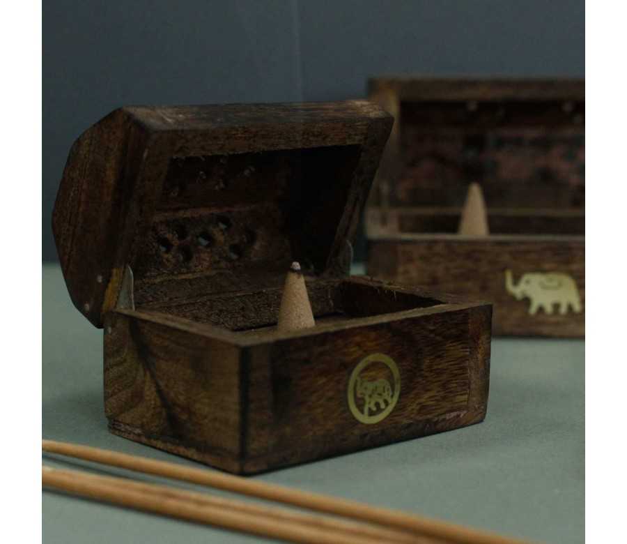 Mini Boîte Brûleur Cônes d'Encens Bois de Manguier | Porte-encens Artisanal