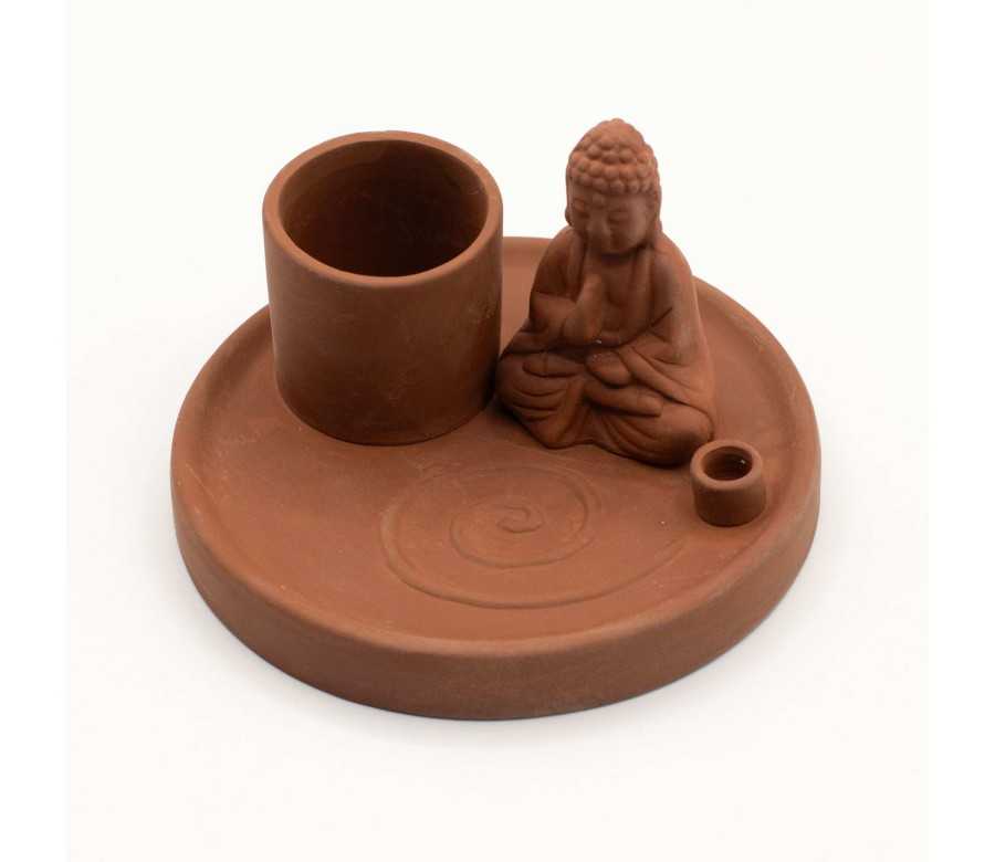 Plateau d'Encens Bouddha Céramique Terre Cuite | Porte-Encens Méditation