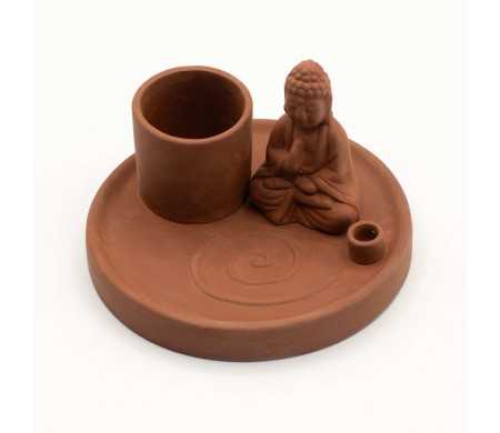 Plateau d'Encens Bouddha Céramique Terre Cuite | Porte-Encens Méditation