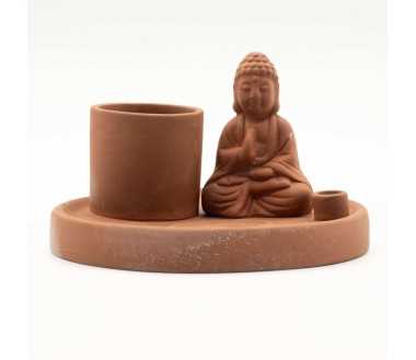Plateau d'Encens Bouddha Céramique Terre Cuite | Porte-Encens Méditation