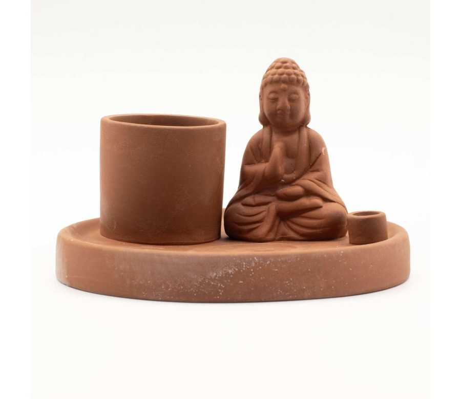 Plateau d'Encens Bouddha Céramique Terre Cuite | Porte-Encens Méditation