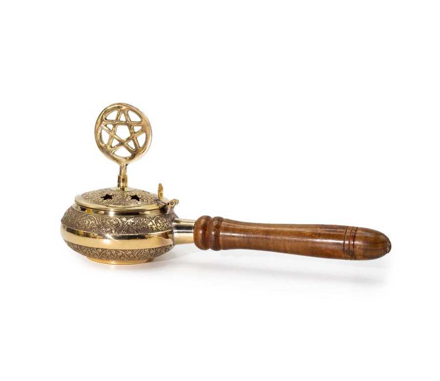 Encensoir Pentagramme Laiton et Bois | Brûleur Encens Traditionnel