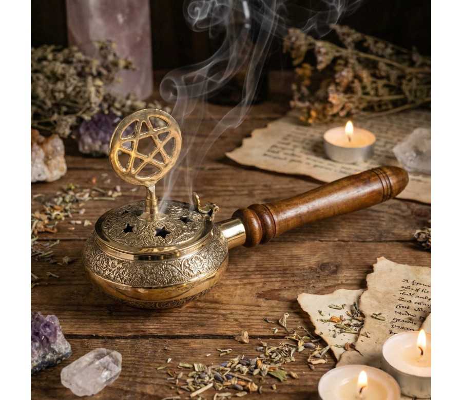 Encensoir Pentagramme Laiton et Bois | Brûleur Encens Traditionnel Encensoir Pentagramme Laiton et Bois | Brûleur Encens Traditionnel