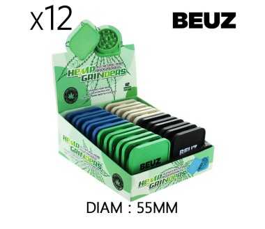 Boîte de 12 Grinders en chanvre 55 mm Kush Beuz Cubex